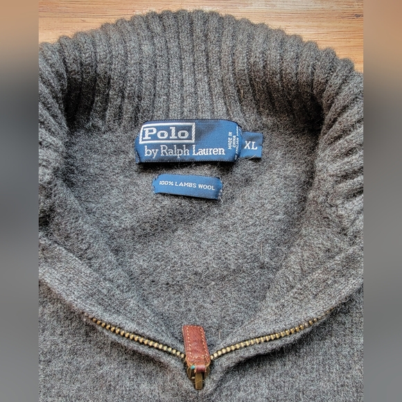 Polo Ralph Lauren Sweater Men Size XL Gray Lambs Wool Quarter Zip Knit - Picture 2 of 8